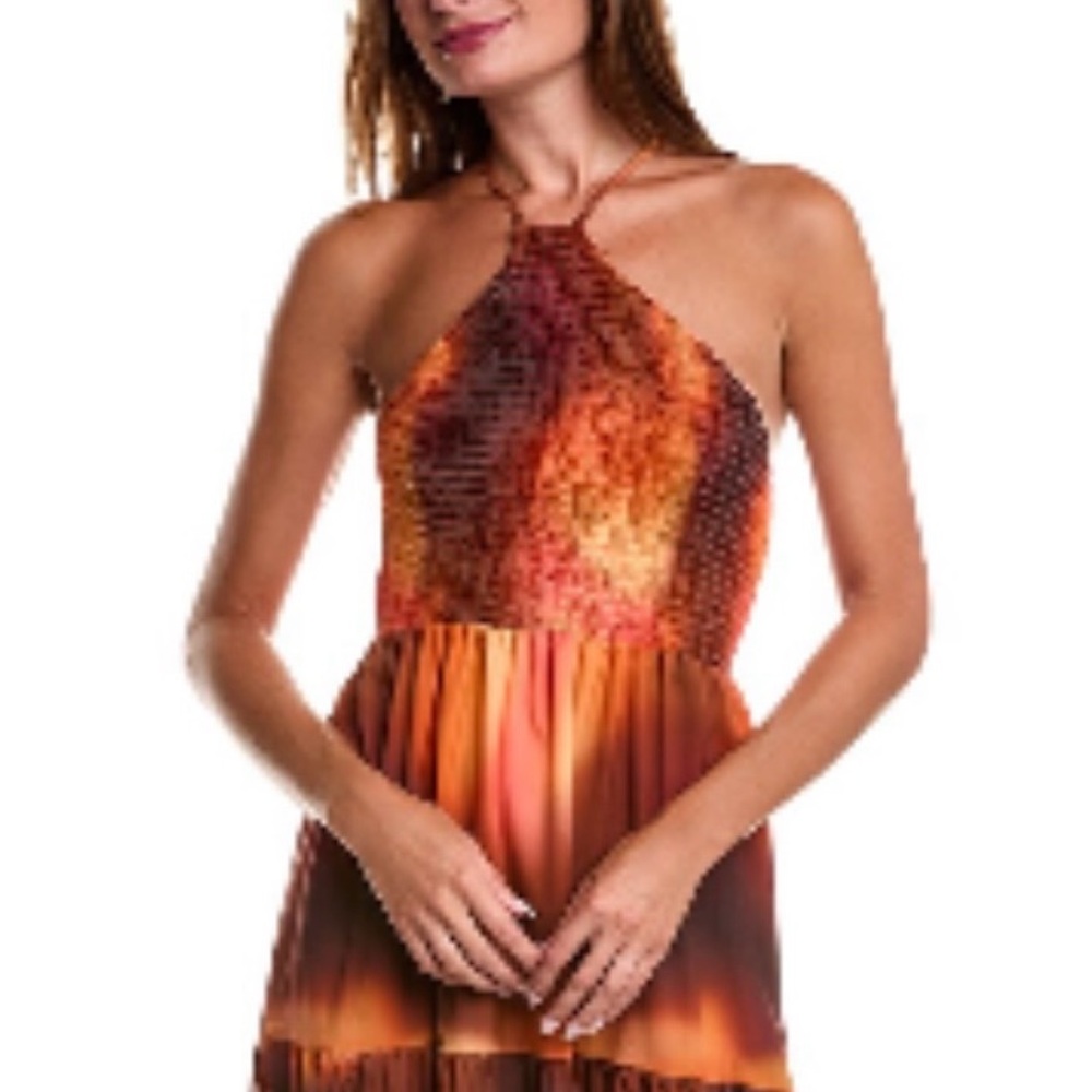 JL Luxe Maxi Dress Women's L Resort Cruise Sexy STRAPPY Low Back red